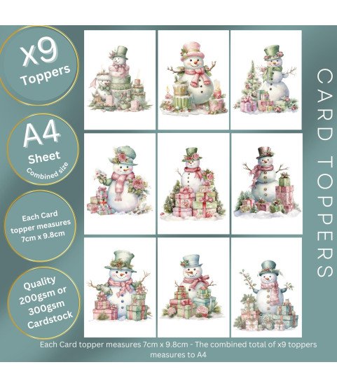 Pastel Vintage Christmas Snowmen Card Toppers