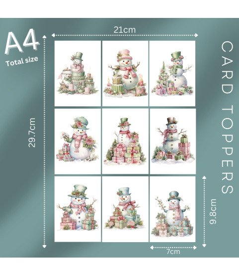Pastel Vintage Christmas Snowmen Card Toppers