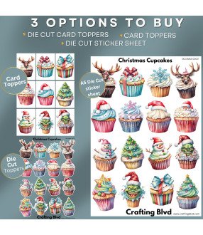 Christmas Cupcakes Stickers, Die Cut or Card Toppers