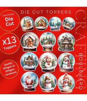 Christmas Snow Globes Stickers, Die Cut or Card Toppers