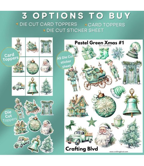 Pastel Green Christmas #1 Stickers, Die Cut or Card Toppers Pastel Green Christmas #1 Stickers, Die Cut or Card Toppers