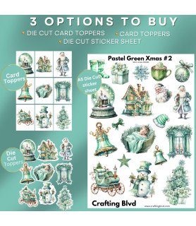 Pastel Green Christmas #2 Stickers, Die Cut or Card Toppers