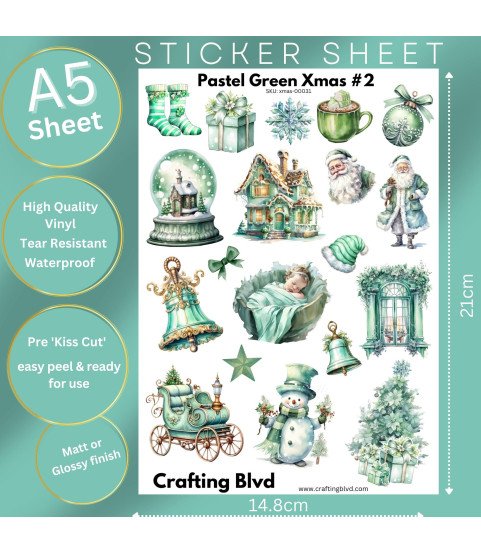 Pastel Green Christmas #2 Stickers Pastel Green Christmas #2 Stickers