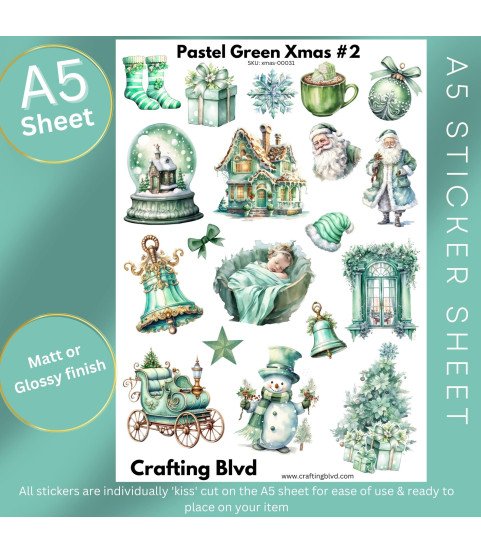 Pastel Green Christmas #2 Stickers Pastel Green Christmas #2 Stickers