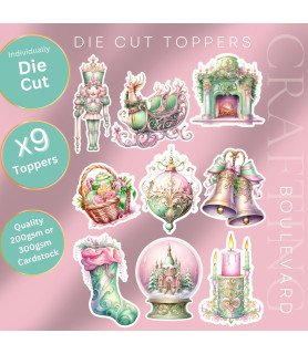 Pastel Pink & Green Christmas  Die Cut Toppers
