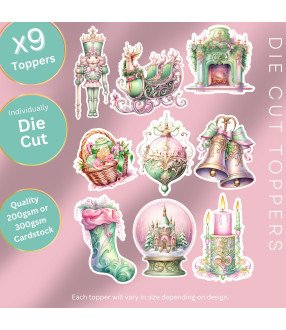 Pastel Pink & Green Christmas  Die Cut Toppers