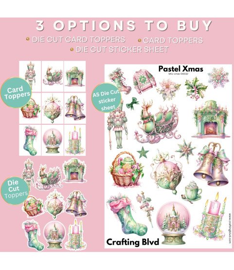 Pastel Pink & Green Christmas Stickers, Die Cut or Card Toppers