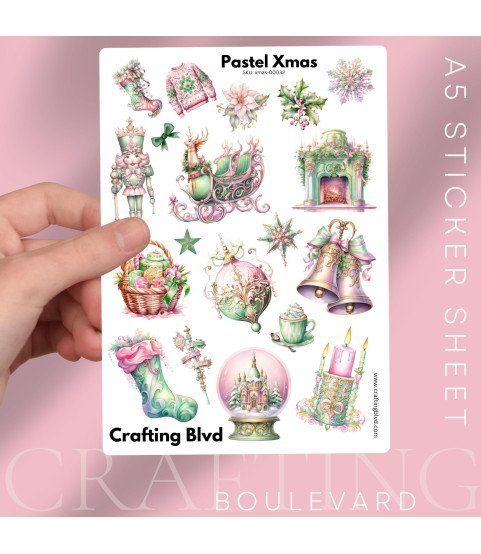 Pastel Pink & Green Christmas Stickers, Die Cut or Card Toppers