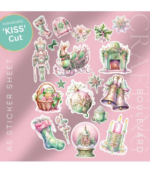 Pastel Pink & Green Christmas Stickers, Die Cut or Card Toppers