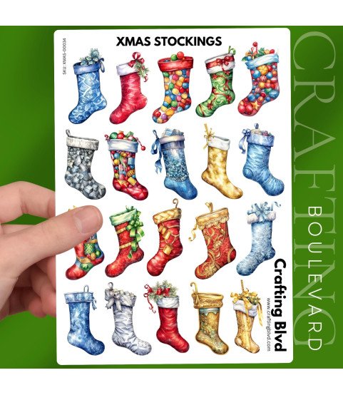 Christmas Stockings Stickers, Die Cut or Card Toppers