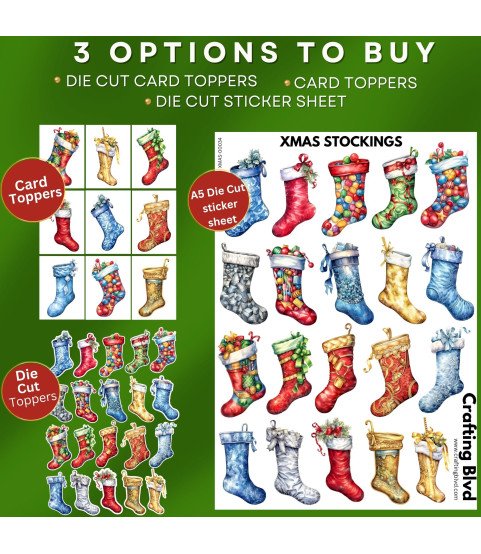 Christmas Stockings Stickers, Die Cut or Card Toppers