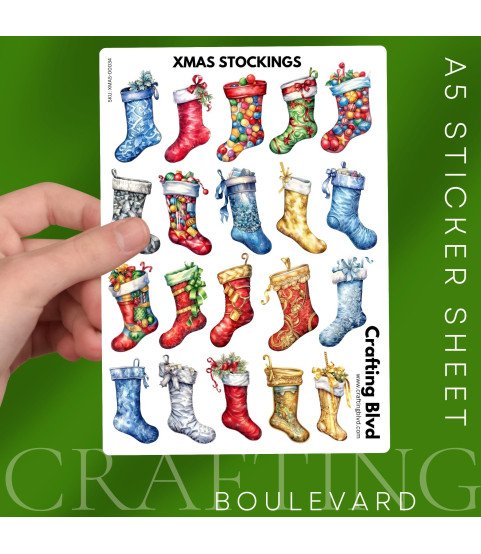Christmas Stockings Stickers, Die Cut or Card Toppers