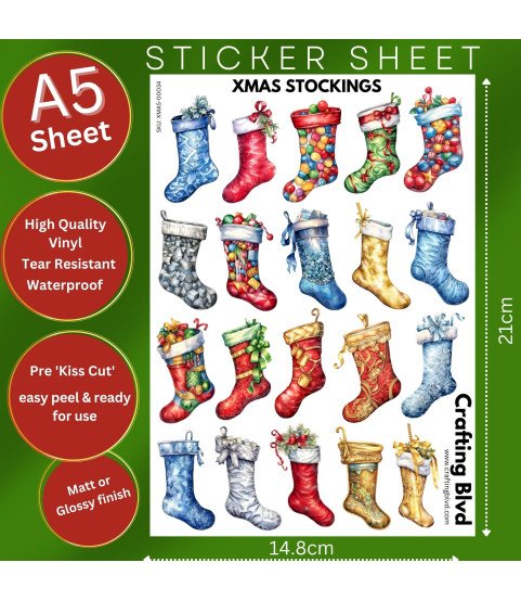 Christmas Stockings Stickers, Die Cut or Card Toppers