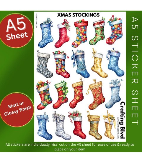Christmas Stockings Stickers, Die Cut or Card Toppers