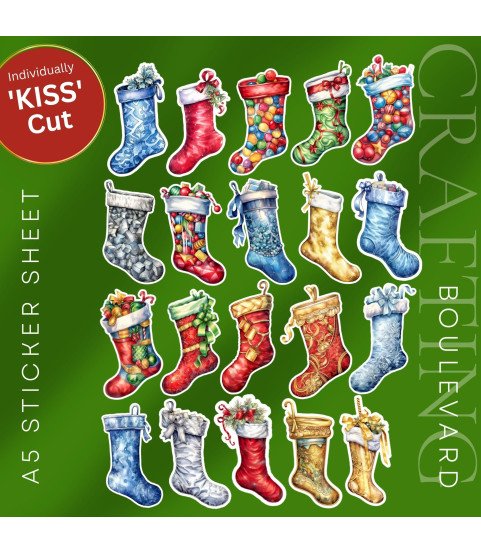 Christmas Stockings Stickers, Die Cut or Card Toppers