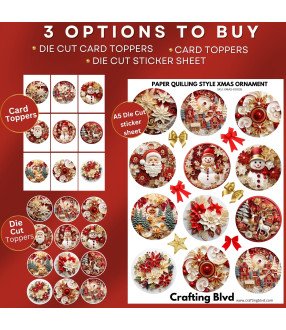 Paper Quilling Style Christmas Ornaments Stickers, Die Cut or Card Toppers