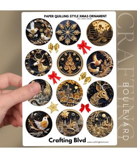Black & Gold Paper Quilling Christmas Ornaments Stickers