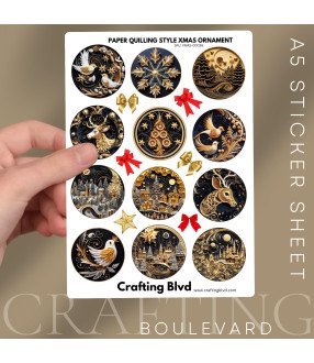 Black & Gold Paper Quilling Christmas Ornaments Stickers
