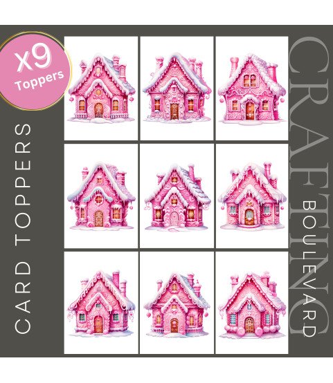 Pink Gingerbread Houses Card Toppers