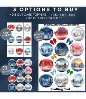 Snowy Landscape Christmas Ornaments Stickers, Die Cut or Card Toppers