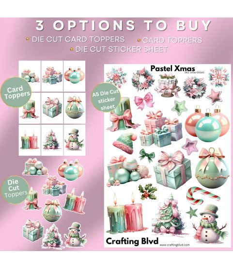 Pastel Christmas #2 Stickers, Die Cut or Card Toppers