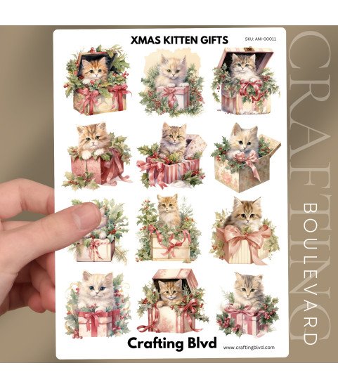 Christmas Kitten Gifts Stickers, Die Cut or Card Toppers