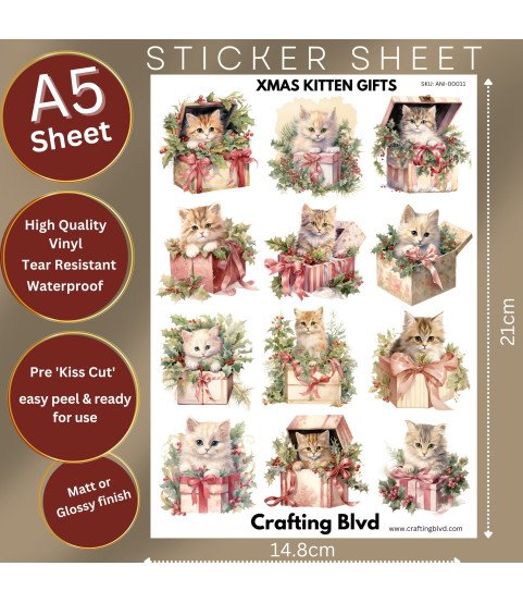 Christmas Kitten Gifts Stickers, Die Cut or Card Toppers