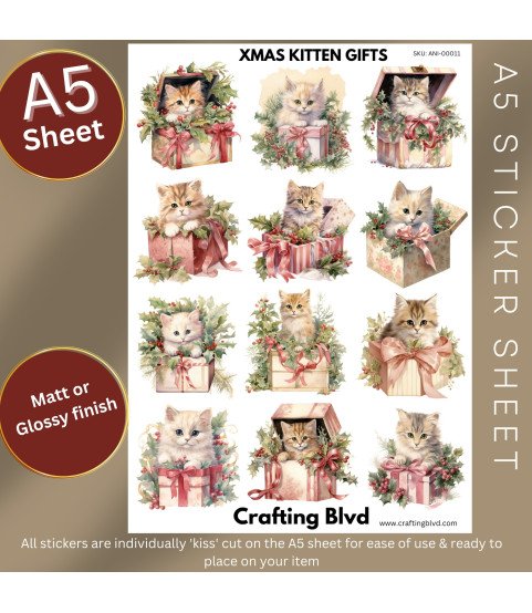 Christmas Kitten Gifts Stickers, Die Cut or Card Toppers