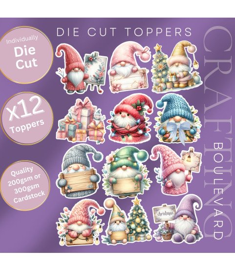 Christmas Gnomes Stickers, Die Cut or Card Toppers