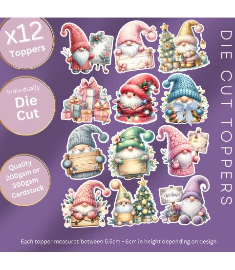 Christmas Gnomes Stickers, Die Cut or Card Toppers
