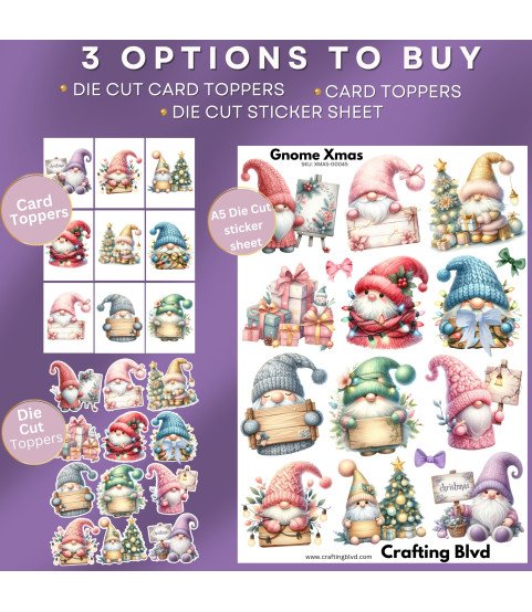 Christmas Gnomes Stickers, Die Cut or Card Toppers