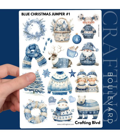 Blue Christmas Jumper #1 Stickers, Die Cut or Card Toppers