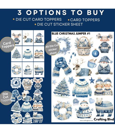 Blue Christmas Jumper #1 Stickers, Die Cut or Card Toppers