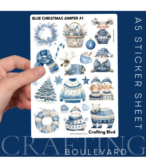 Blue Christmas Jumper #1 Stickers, Die Cut or Card Toppers