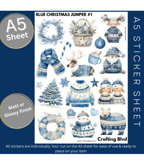 Blue Christmas Jumper #1 Stickers, Die Cut or Card Toppers