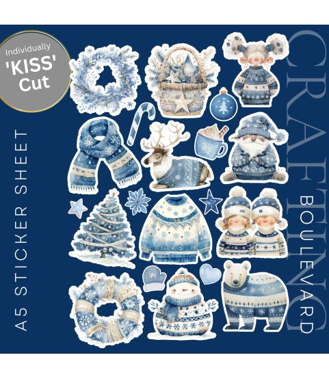 Blue Christmas Jumper #1 Stickers, Die Cut or Card Toppers