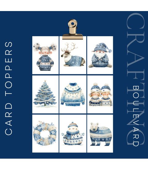 Blue Christmas Jumper #1 Stickers, Die Cut or Card Toppers