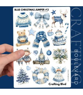 Blue Christmas Jumper #2 Stickers, Die Cut or Card Toppers