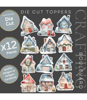 Christmas Houses #2 Stickers, Die Cut or Card Toppers