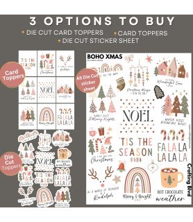 Boho Christmas Stickers, Die Cut or Card Toppers