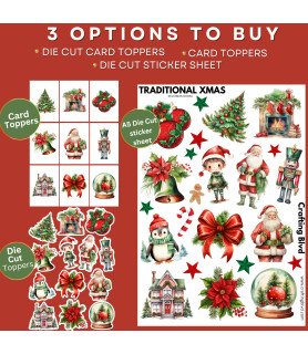 Traditional Christmas Stickers, Die Cut or Card Toppers