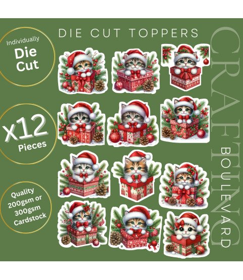Christmas Kitten Gifts Stickers, Die Cut or Card Toppers Christmas Kitten Gifts Stickers, Die Cut or Card Toppers