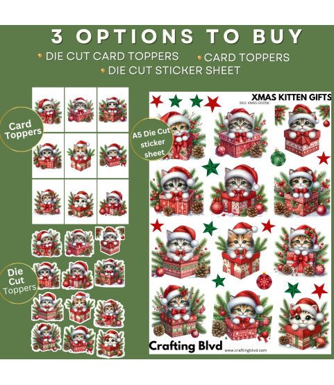 Christmas Kitten Gifts Stickers, Die Cut or Card Toppers Christmas Kitten Gifts Stickers, Die Cut or Card Toppers