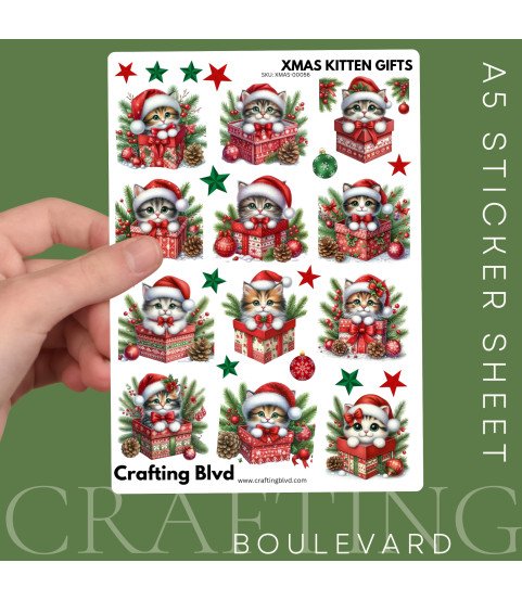 Christmas Kitten Gifts Stickers, Die Cut or Card Toppers Christmas Kitten Gifts Stickers, Die Cut or Card Toppers