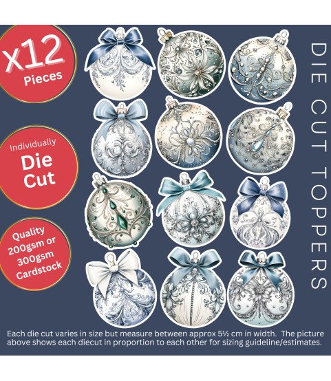 Elegant Blue Christmas Baubles Stickers, Die Cut or Card Toppers Elegant Blue Christmas Baubles Stickers, Die Cut or Card Toppers