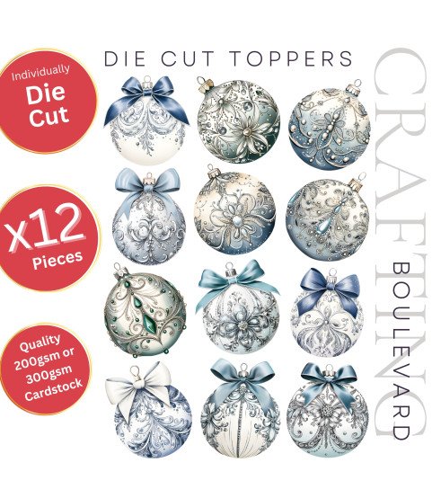 Elegant Blue Christmas Baubles Stickers, Die Cut or Card Toppers Elegant Blue Christmas Baubles Stickers, Die Cut or Card Toppers