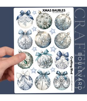 Elegant Blue Christmas Baubles Stickers