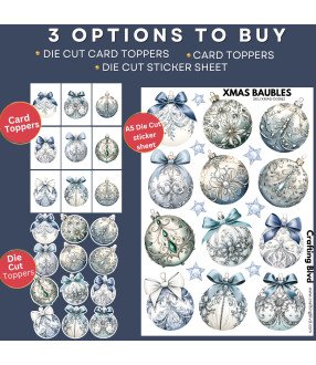 Elegant Blue Christmas Baubles Stickers, Die Cut or Card Toppers