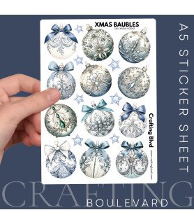 Elegant Blue Christmas Baubles Stickers