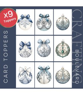 Elegant Blue Christmas Baubles Card Toppers